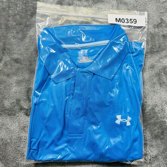 Under Armour Polo Shirt Men's Medium Blue Adult Loose Heatgear Golf Short Sleeve - Picture 10 of 10